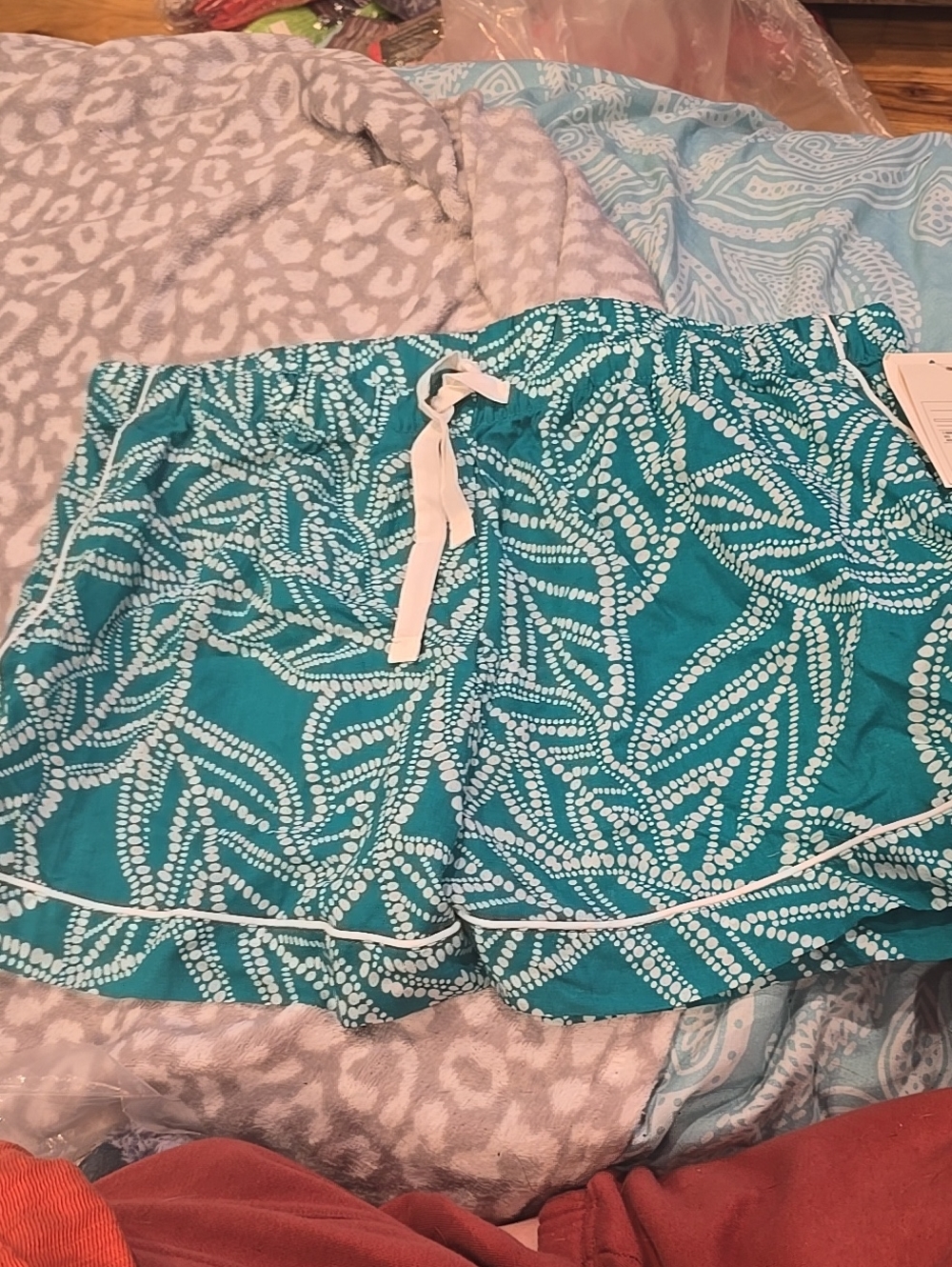 ❤️5/$25 New Women’s Teal Printed Lounge Shorts with Drawstring